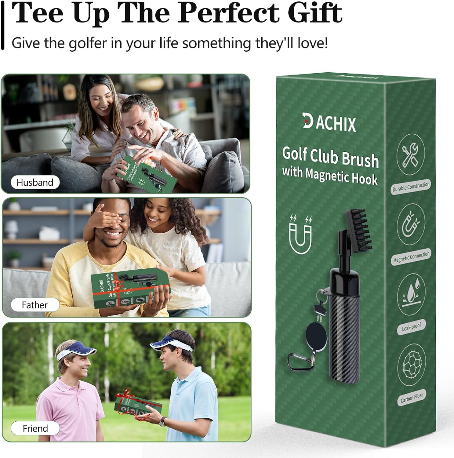 Golf Club Cleaning Brush with Magnetic Clip, 8 Carbon Fiber Golf Club Brush Holds 5oz Water with Press Spray Design, A Must Have Golf Accessories for Men and Best Golf Gift for