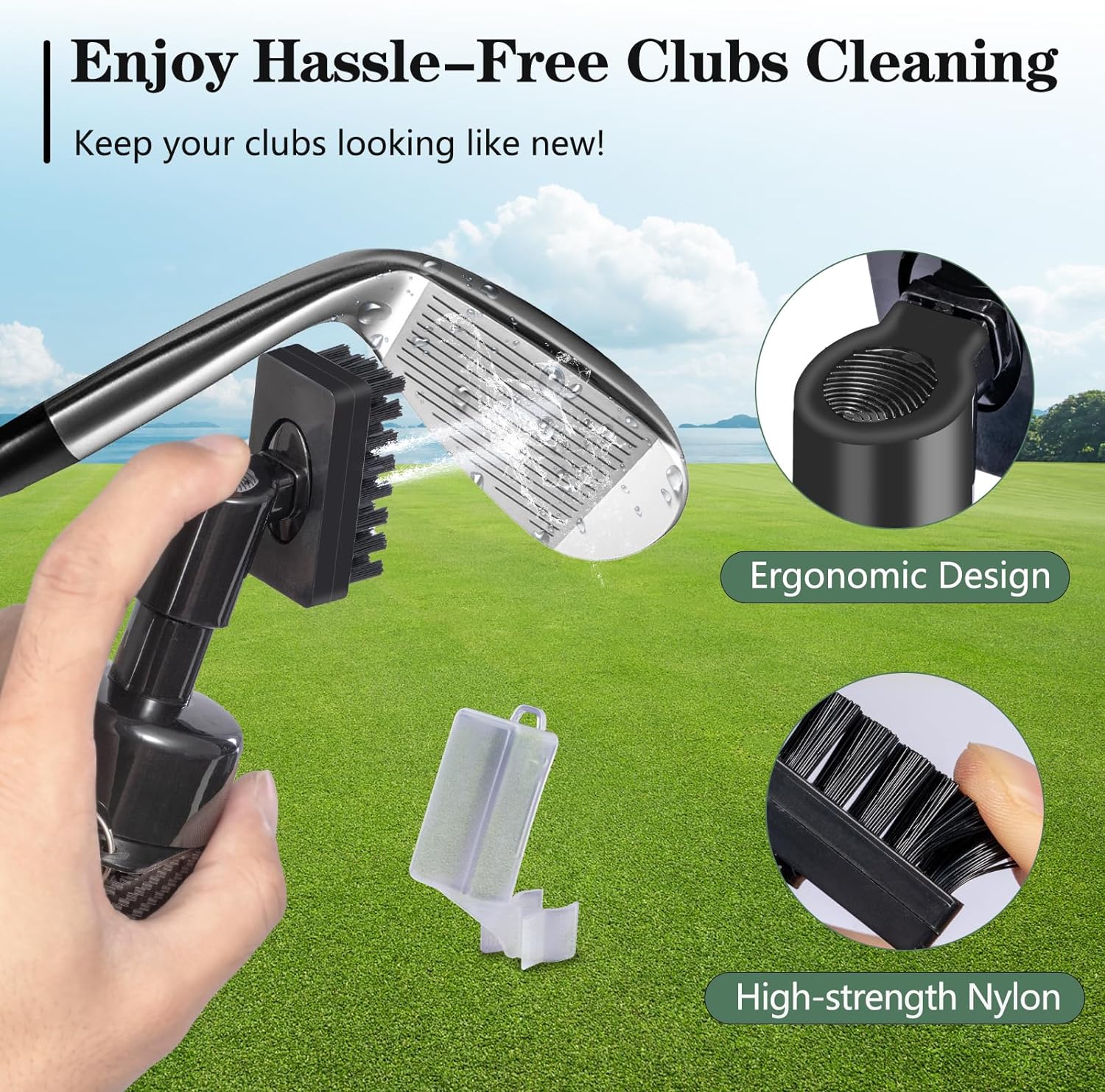 Golf Club Cleaning Brush with Magnetic Clip, 8 Carbon Fiber Golf Club Brush Holds 5oz Water with Press Spray Design, A Must Have Golf Accessories for Men and Best Golf Gift for