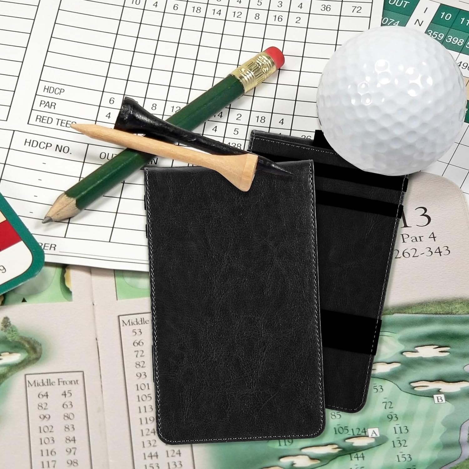 Honoson Golf Scorecard Holder PU Leather Golf Scorecard Holder Protector Gift Accessories 4.3 x 7 Inch 4 Pack