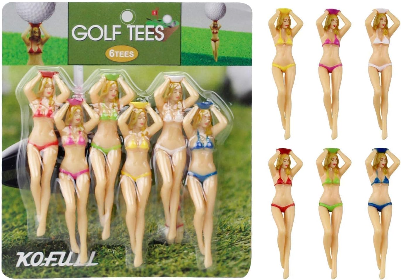 Kofull 6 Pieces Golf Tee Funny Tees Golf as a Gift for Golf Mat Mixed Golf Tees Golf Accessories