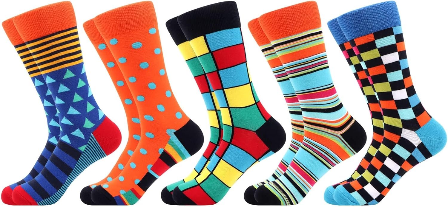 WeciBor 5 Pairs Mens Funny Colourful Casual Novelty Combed Cotton Socks